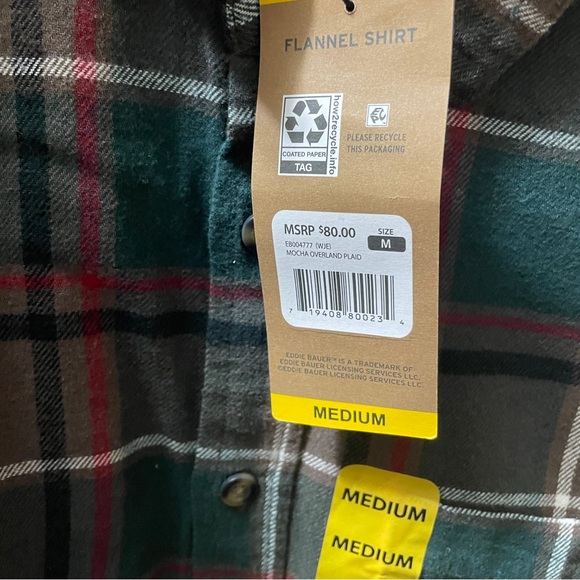 Eddie Bauer‎ Men’s Mocha Overland Plaid Flannel Long Sleeve Shirt Sz M - Picture 6 of 7